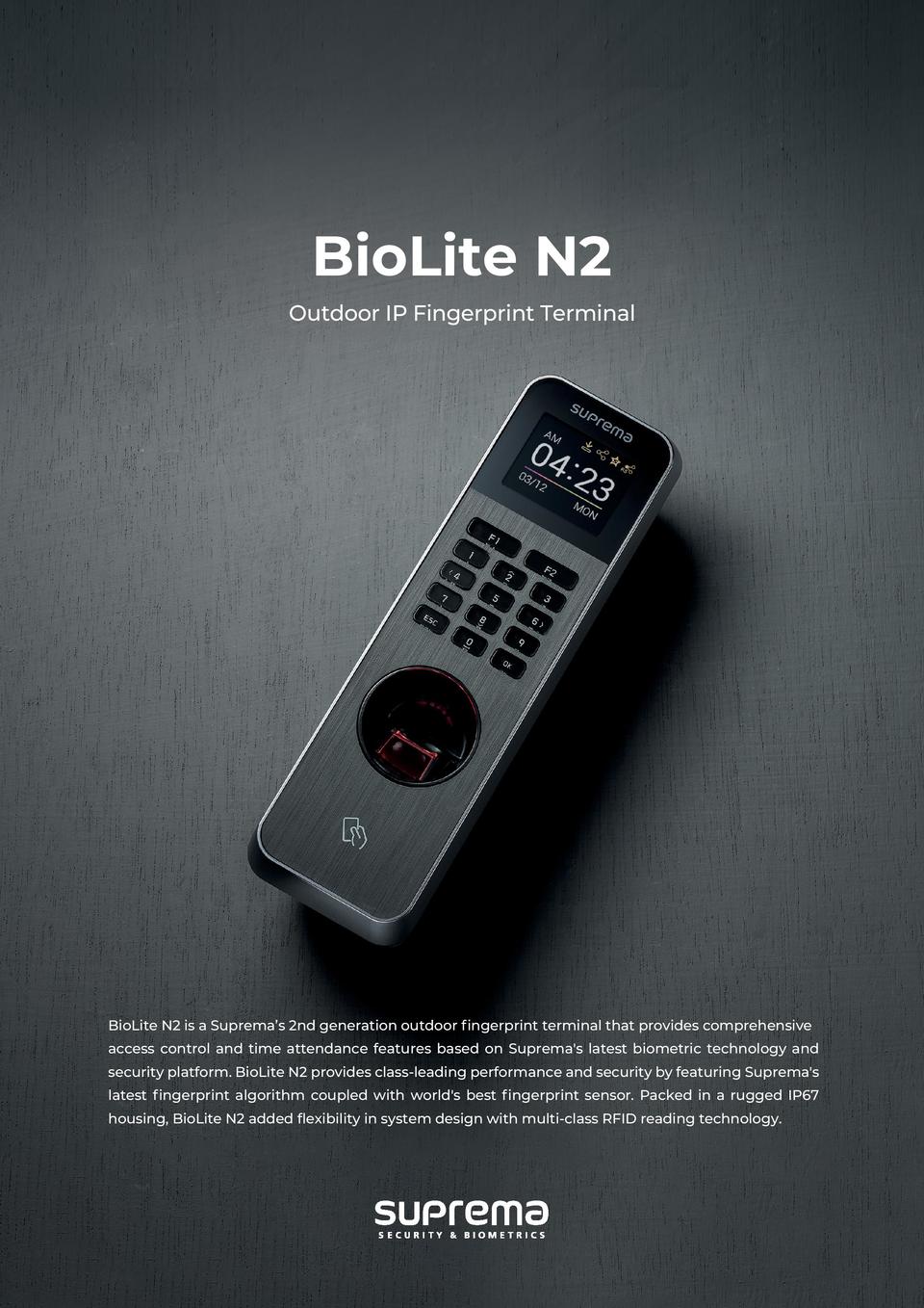 Suprema BLN2-OAB BioLite N2 Fingerprint Keypad Reader, 10K Users, PIN, iClass, Prox, IP, NFC & BLE 0